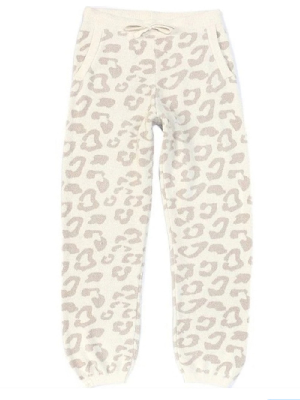 Barefoot Dreams Cream and Taupe Leopard Print Kids Pajama Bottoms